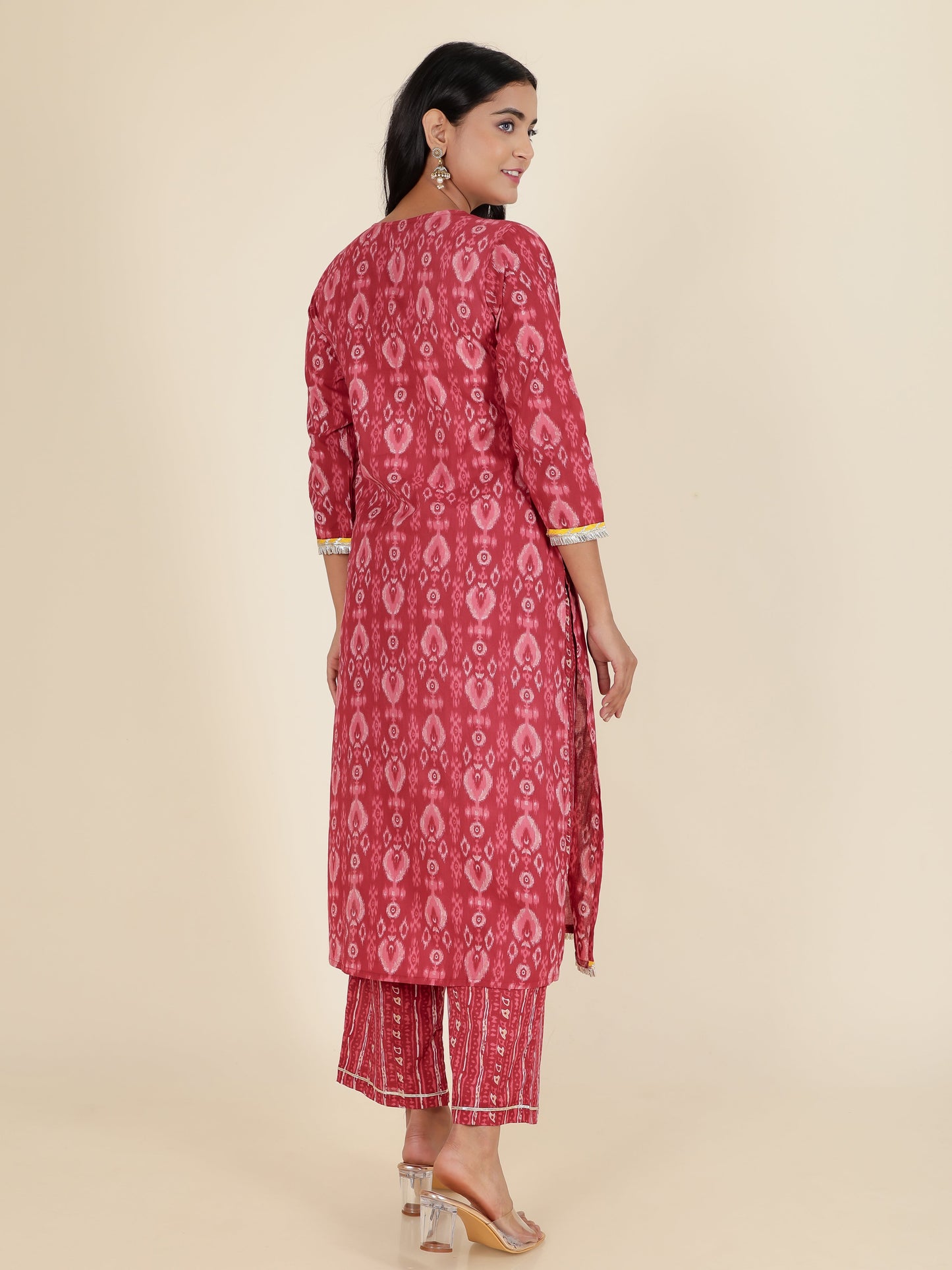 Soft Cotton Ikat Straight Maroon Kurta