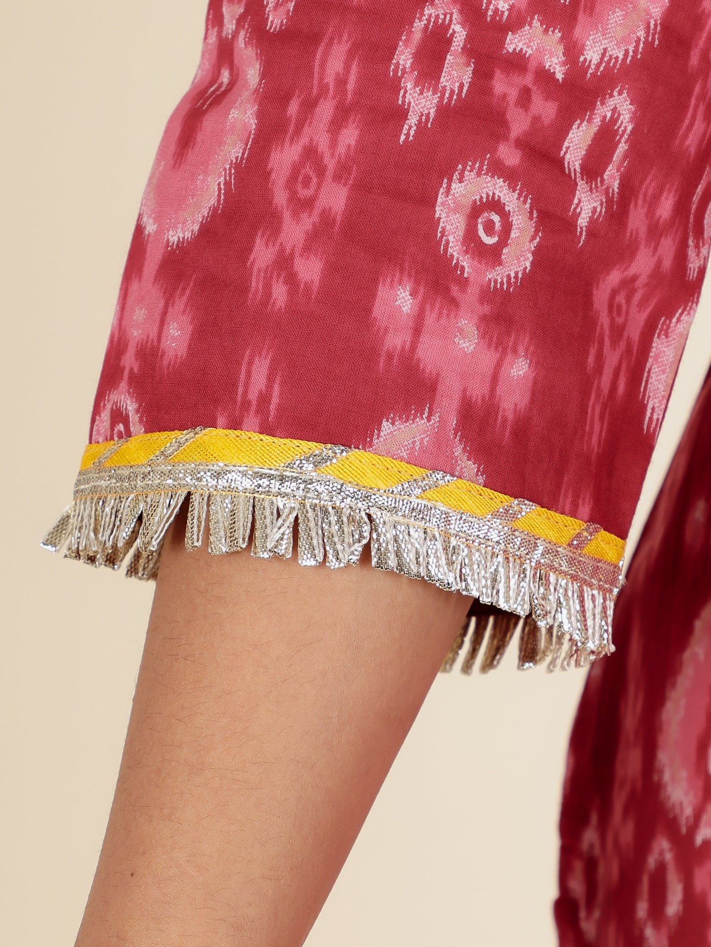Soft Cotton Ikat Straight Maroon Kurta