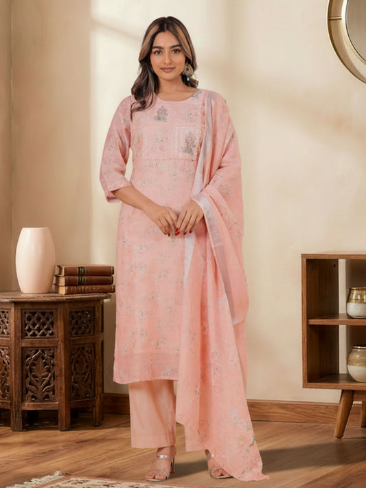 Blended Silk Floral Peach Dupatta