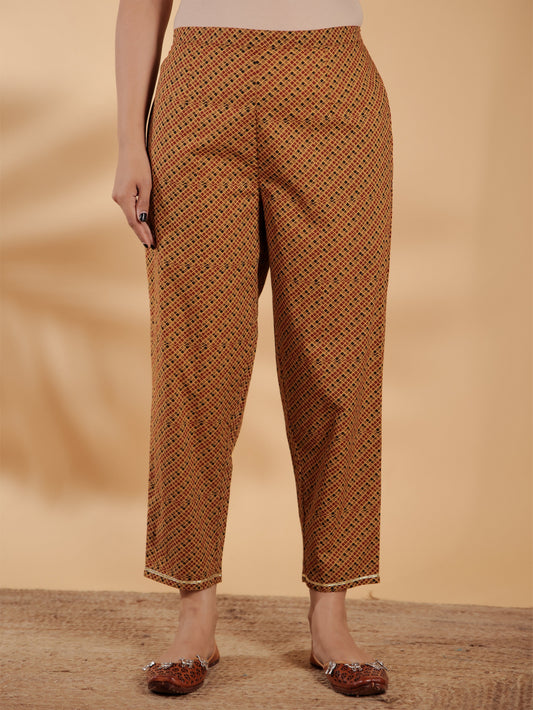 Soft Cotton Striped Brown Tapered Trousers