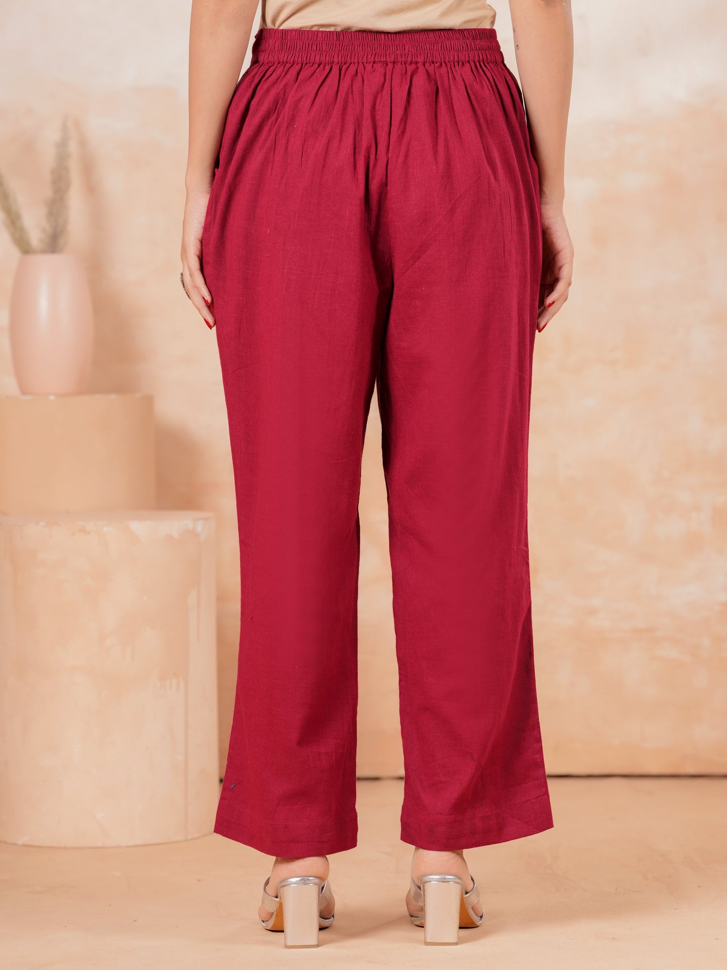 Embroidered Linen Cotton Solid High Low Maroon Kurta
