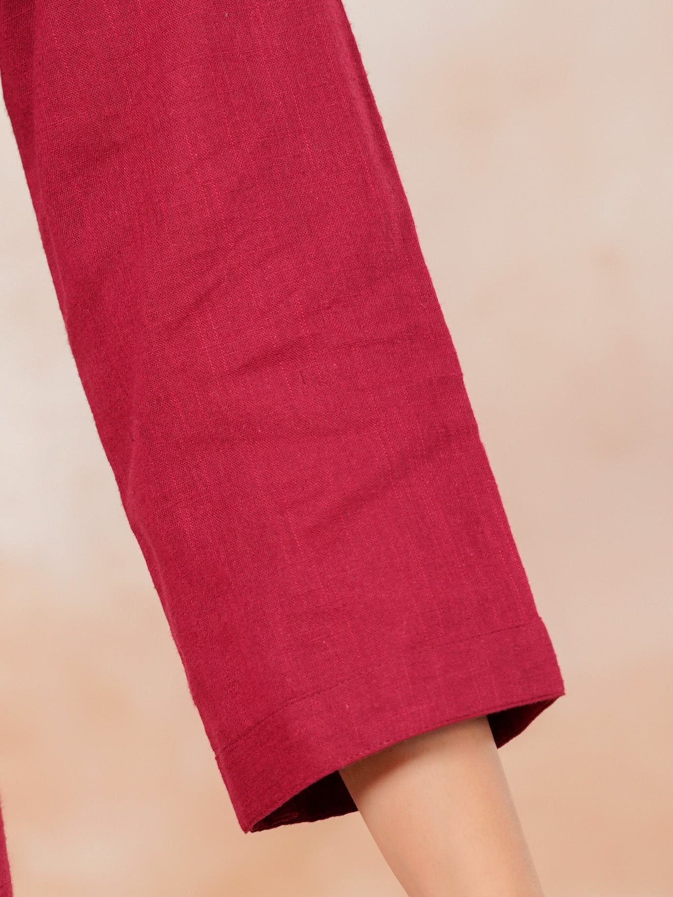 Embroidered Linen Cotton Solid High Low Maroon Kurta
