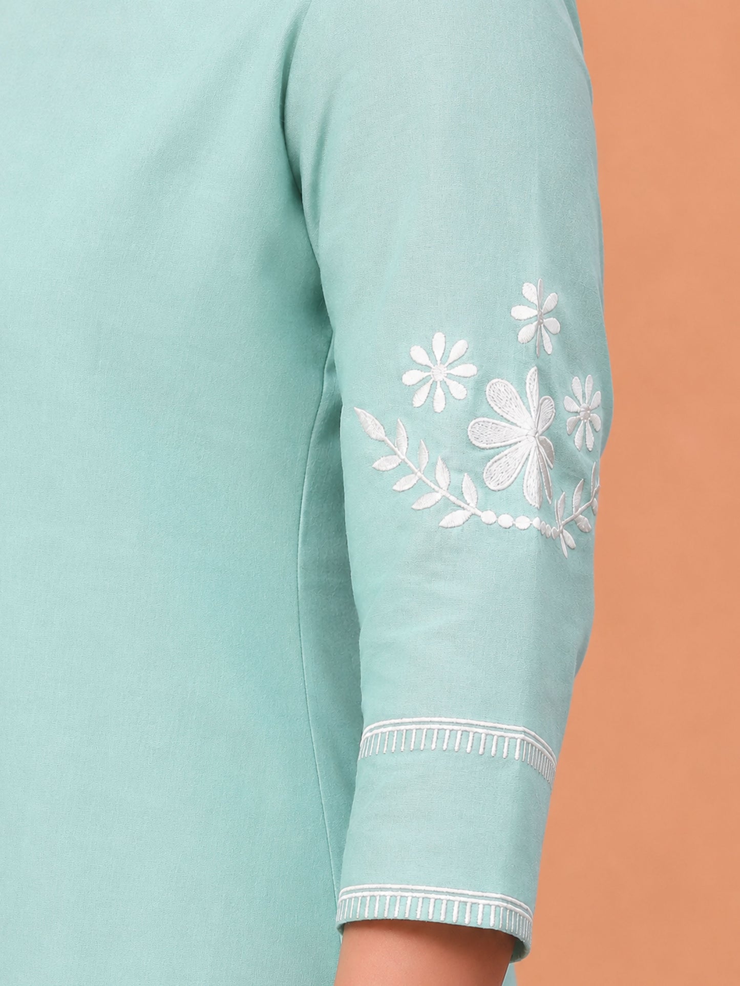 Embroidered Soft Cotton Solid Straight Sky Blue Kurta