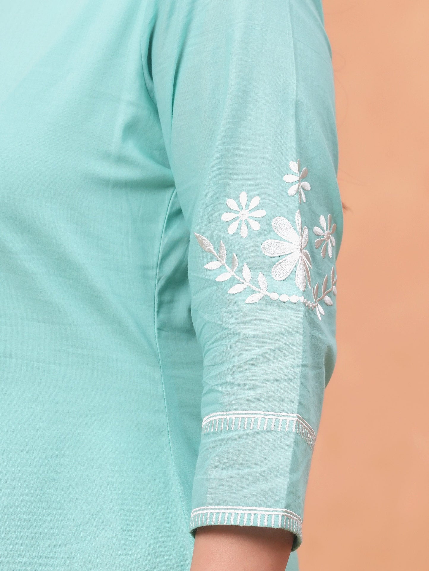 Embroidered Soft Cotton Solid Straight Sky Blue Kurta