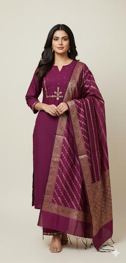 Embroidered Roman silk Flared Kurta