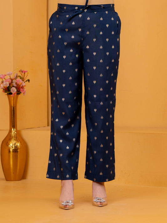 Chanderi Gold foil Blue Trousers