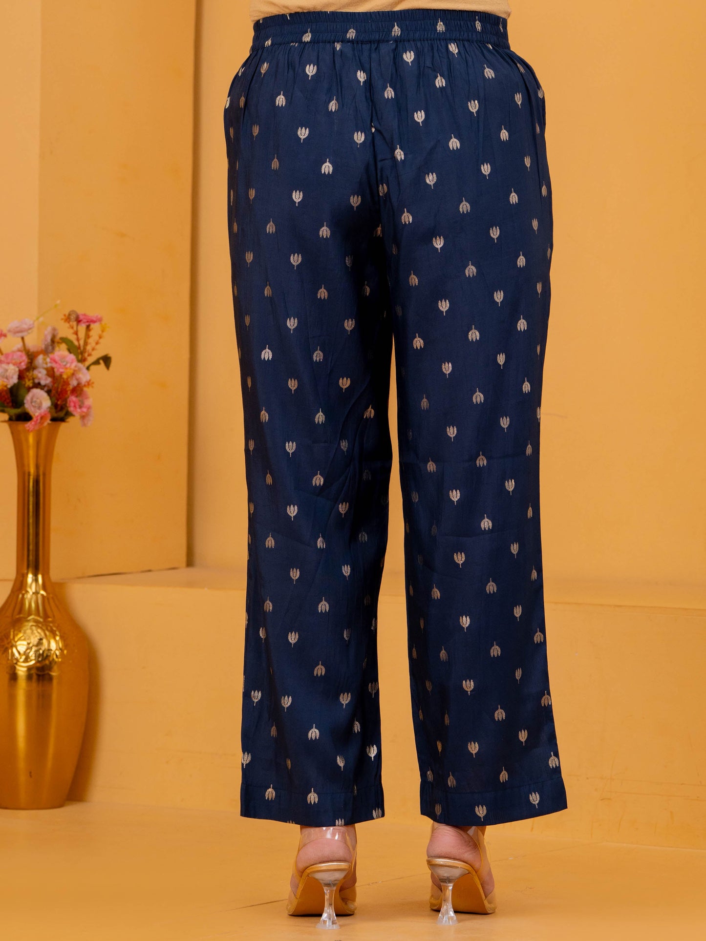 Chanderi Gold foil Blue Trousers