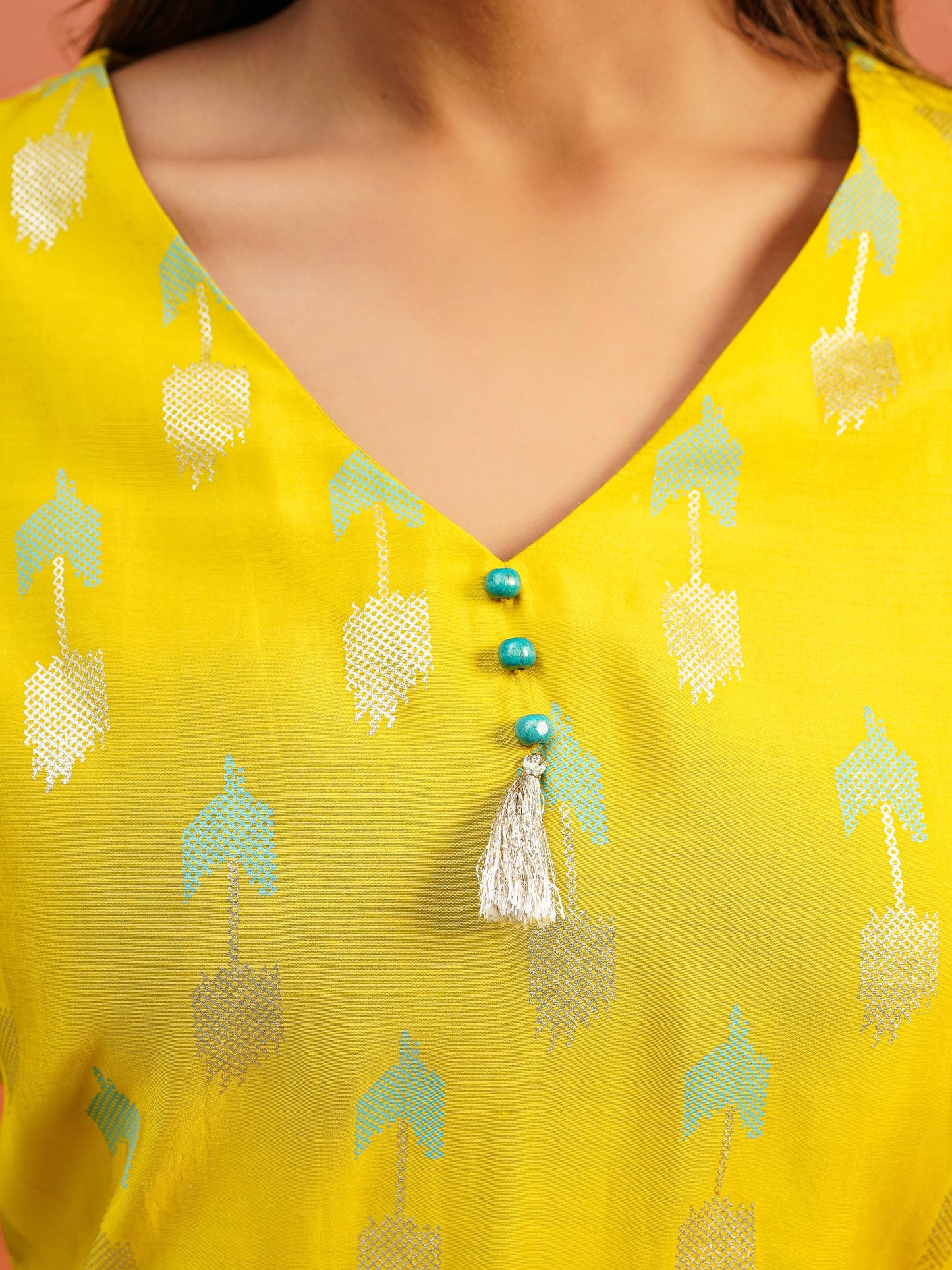 Chanderi Geometric Straight Yellow Kurta