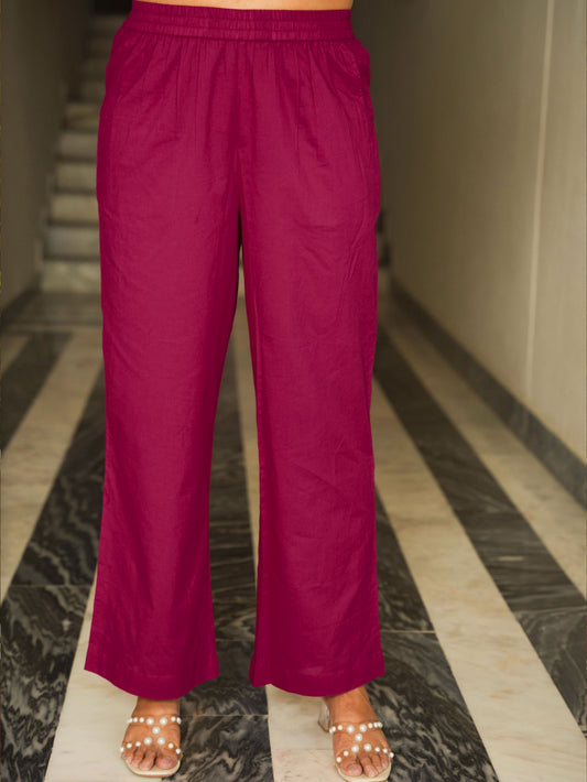 Soft Cotton Solid Pink Palazzo