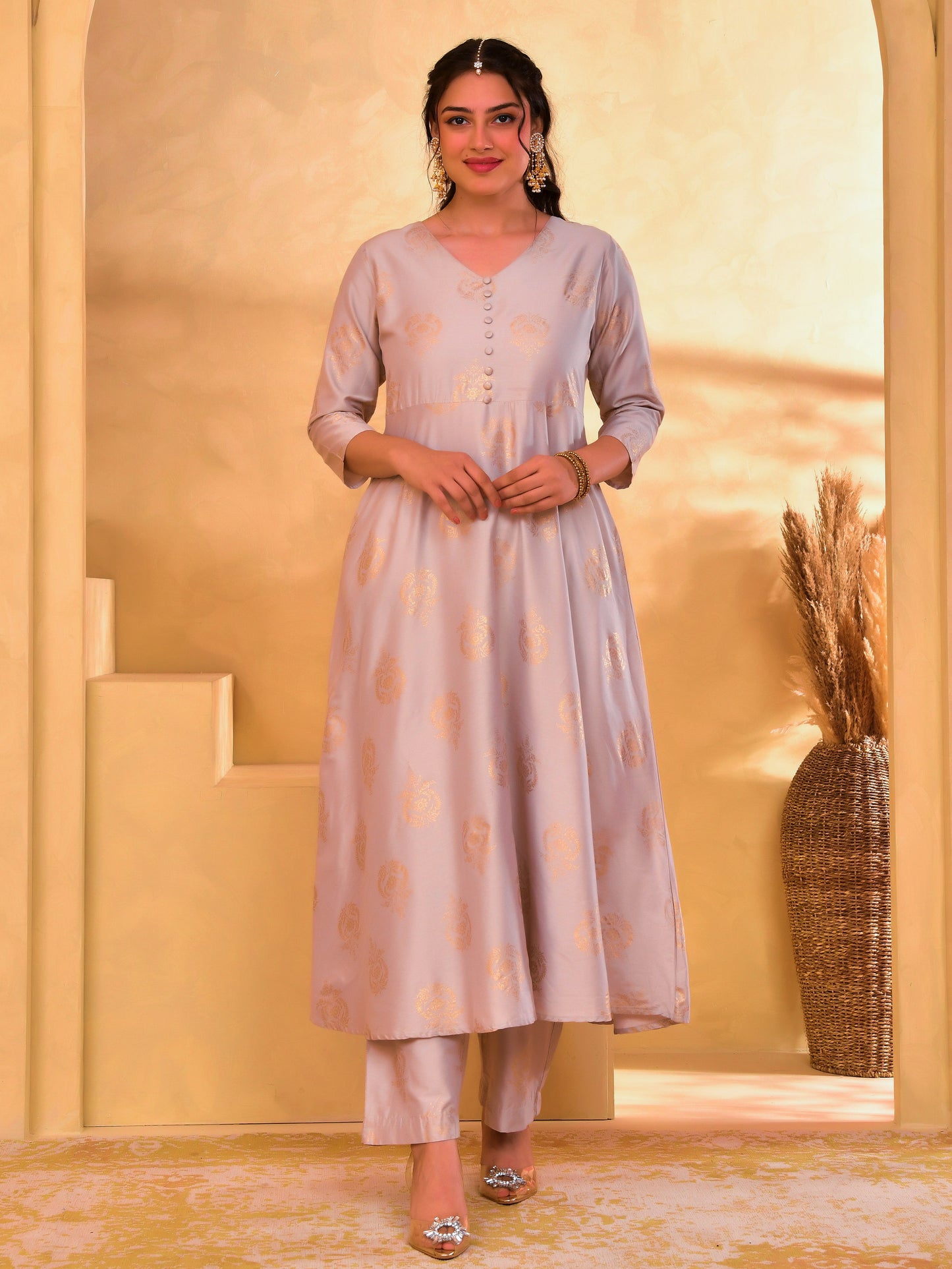 PST Butta Anarkali Beige Kurta