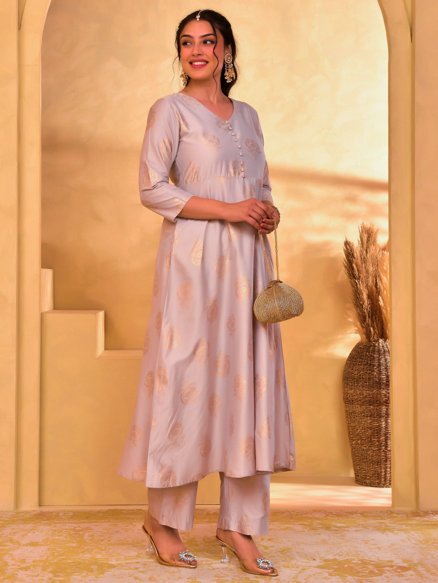 PST Butta Anarkali Beige Kurta
