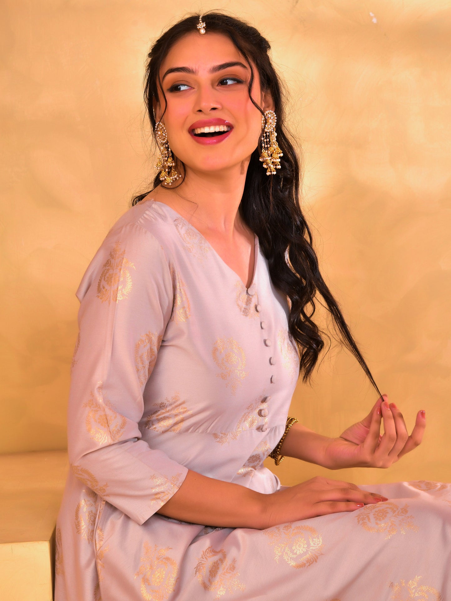 PST Butta Anarkali Beige Kurta
