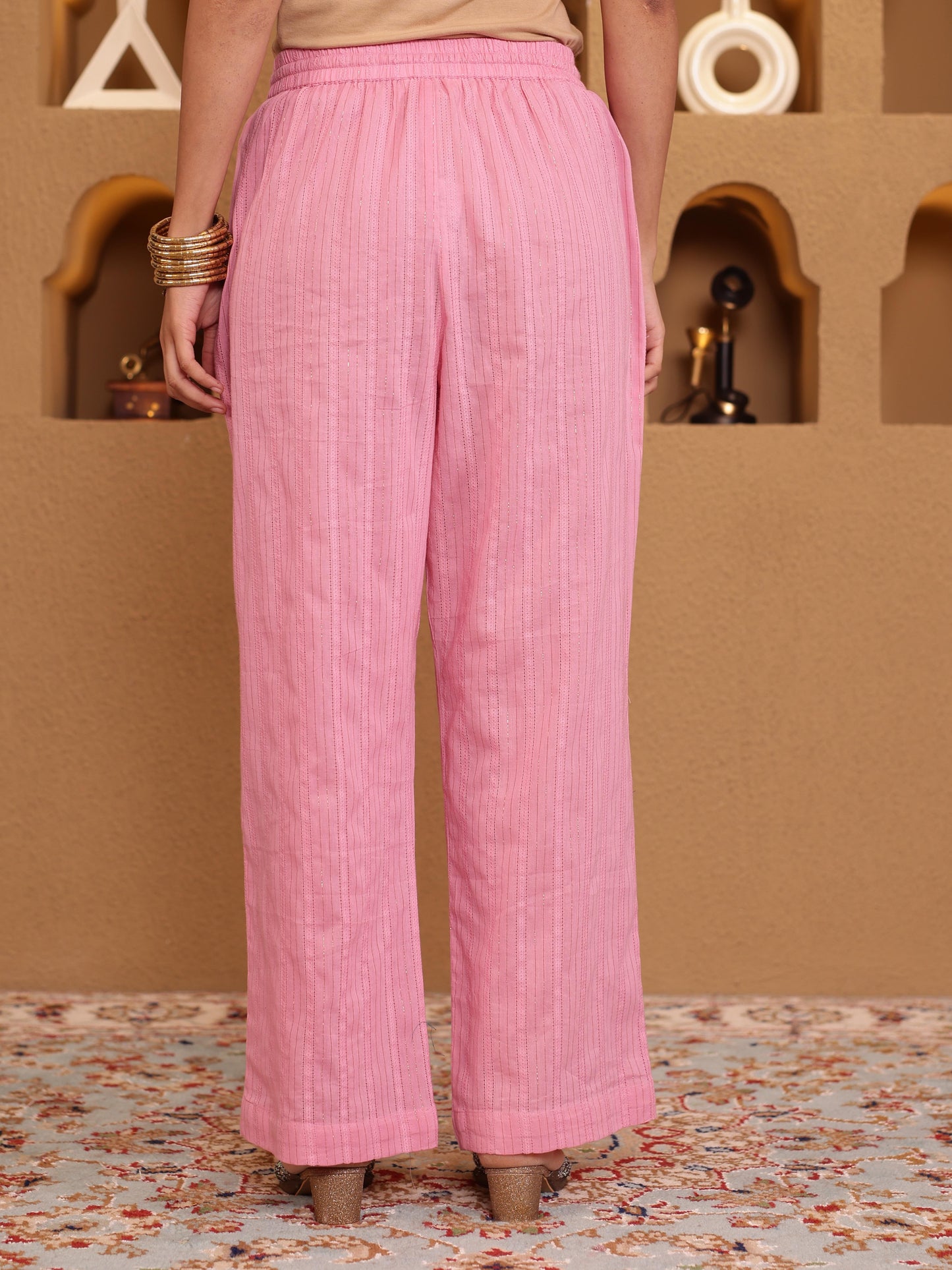 Lurex Cotton Solid Baby Pink Palazzo