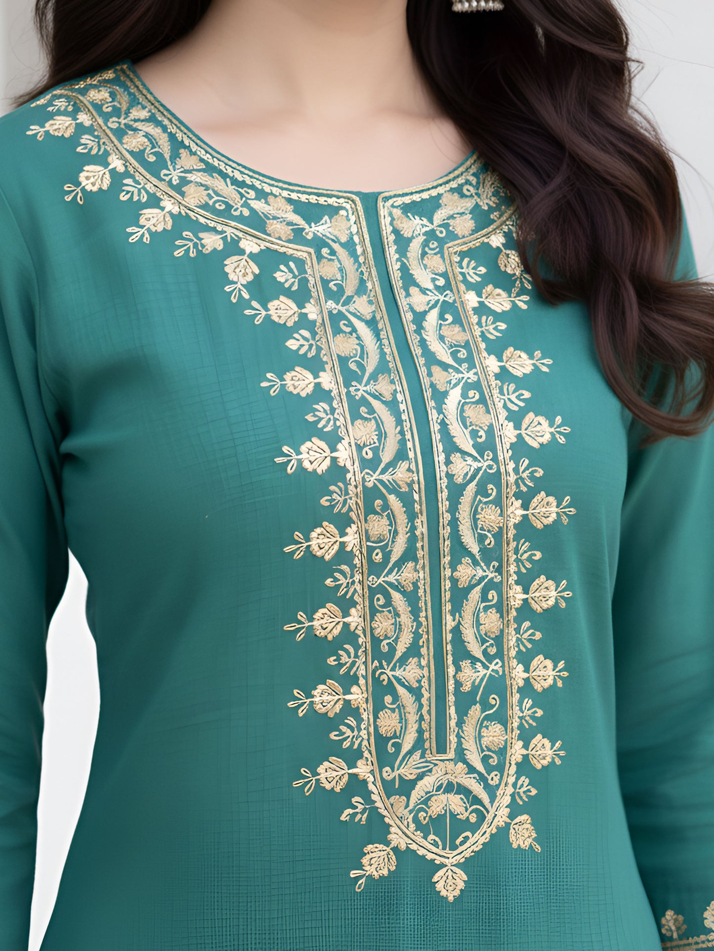 Embroidered Cotton Slub Solid Straight Blue Kurta