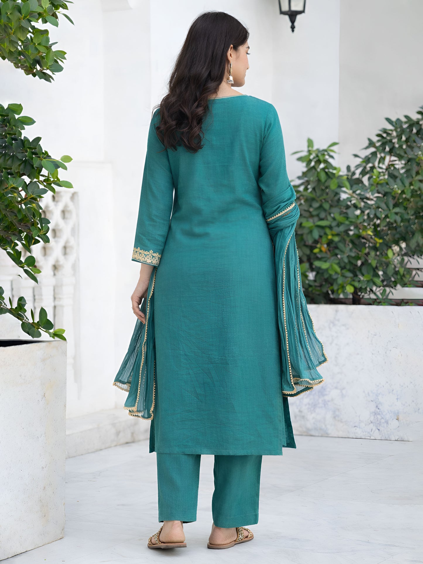 Embroidered Cotton Slub Solid Straight Blue Kurta