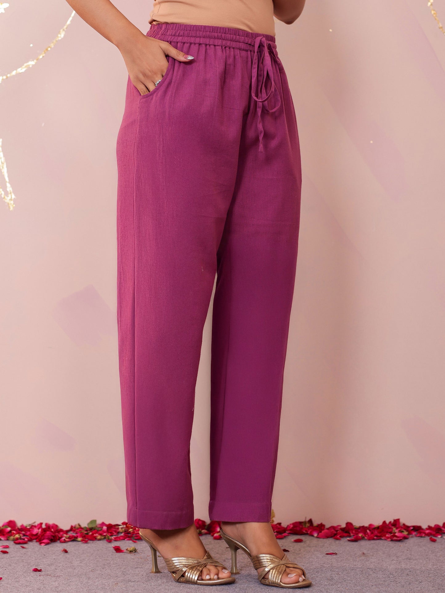 Embroidered Soft Cotton Solid Straight Purple Kurta