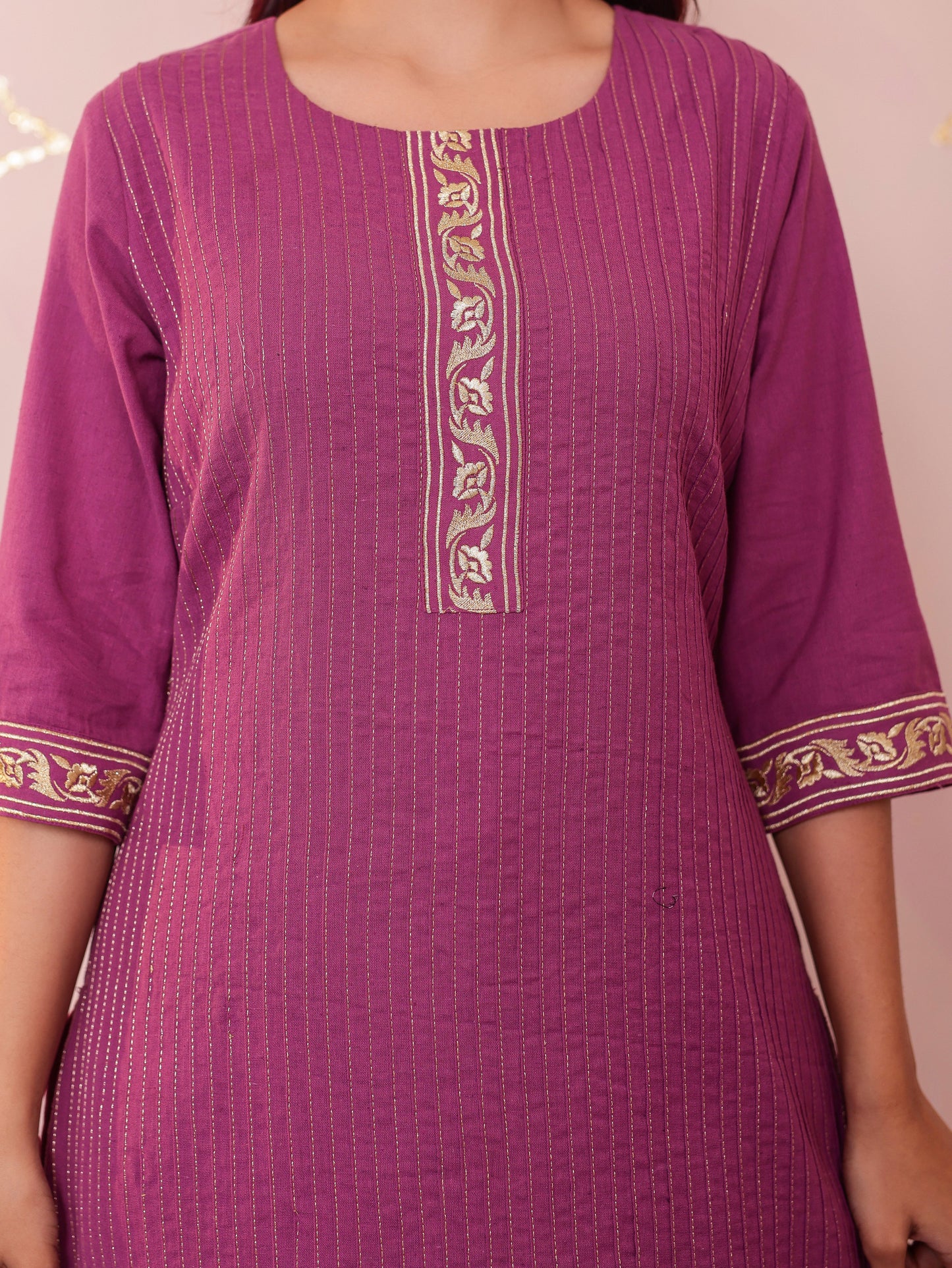 Embroidered Soft Cotton Solid Straight Purple Kurta