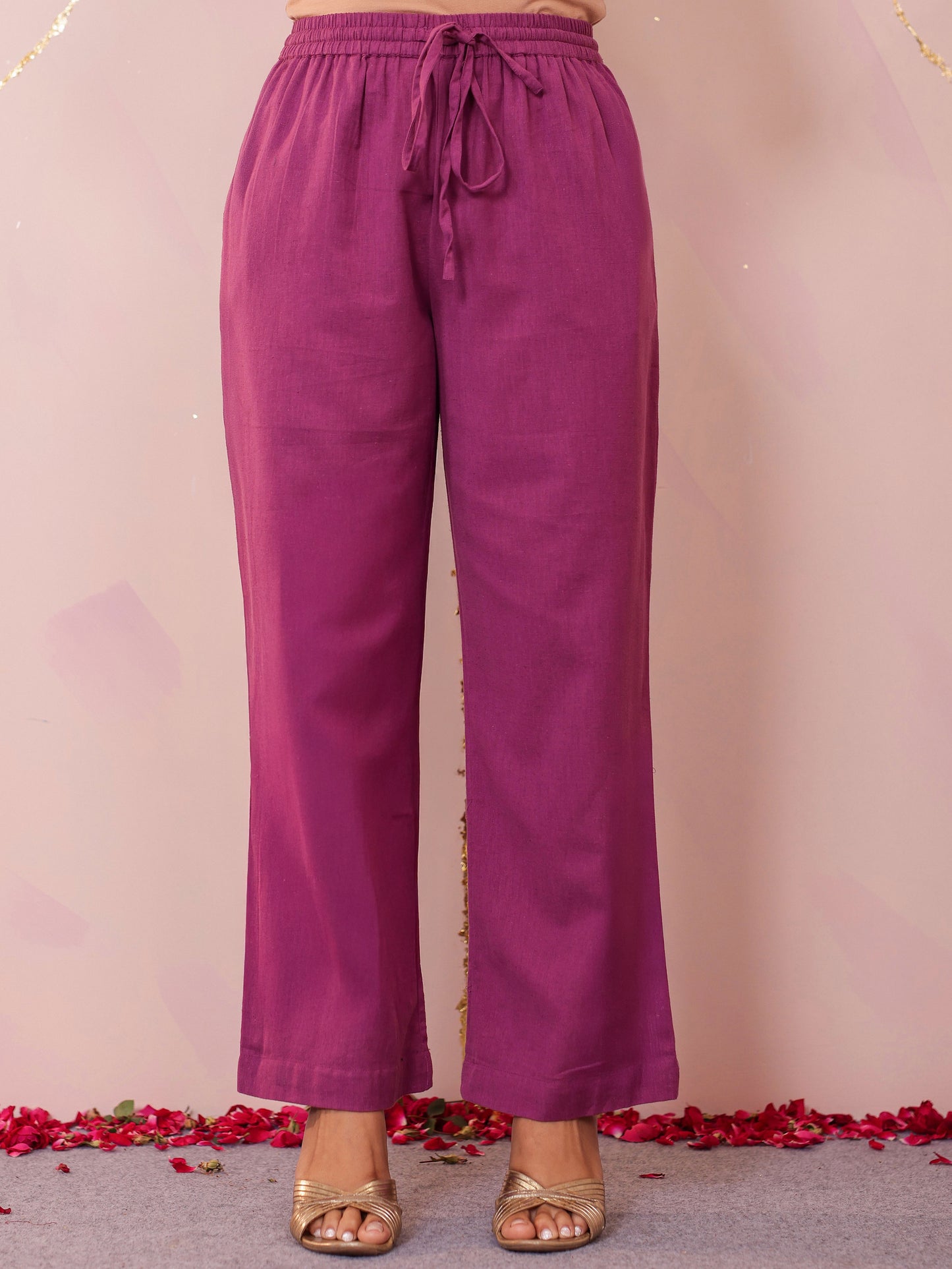 Embroidered Soft Cotton Solid Straight Purple Kurta
