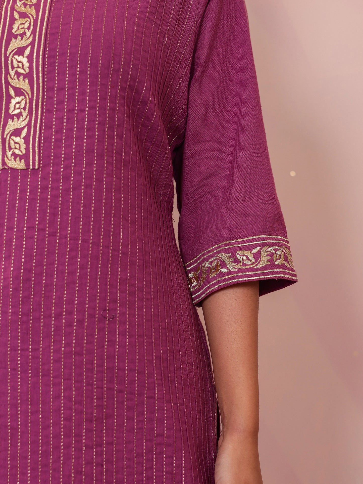 Embroidered Soft Cotton Solid Straight Purple Kurta