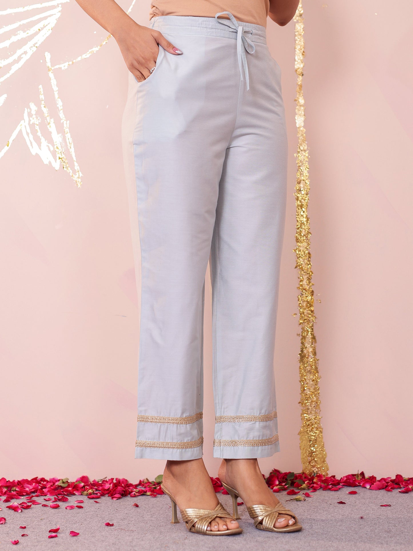 Embroidered Blended Silk Solid Flared Sky Blue Kurta