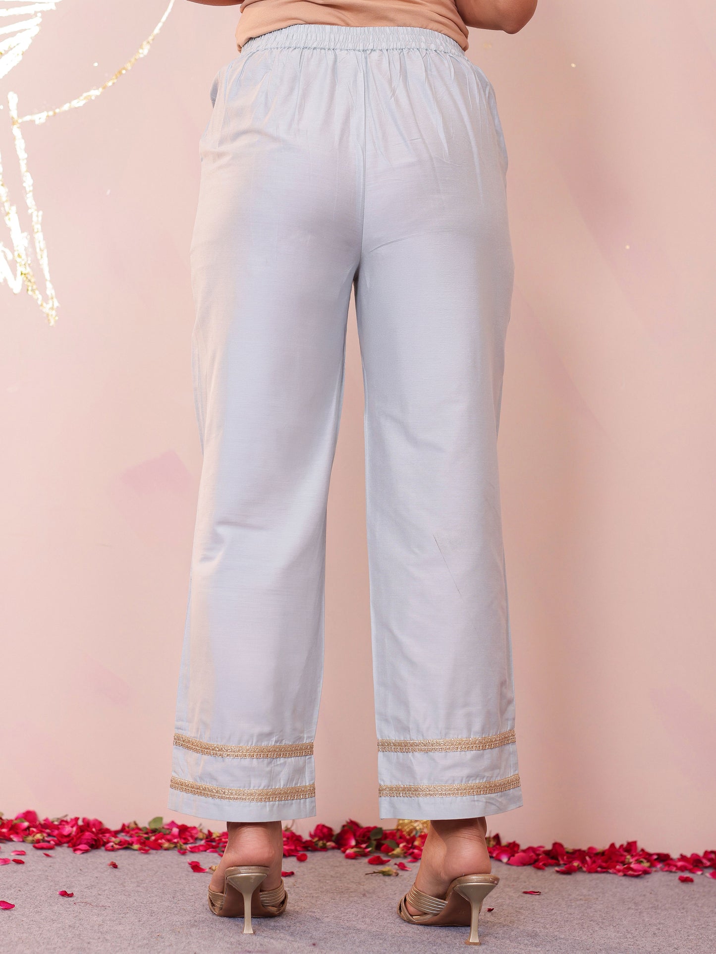 Embroidered Blended Silk Solid Flared Sky Blue Kurta