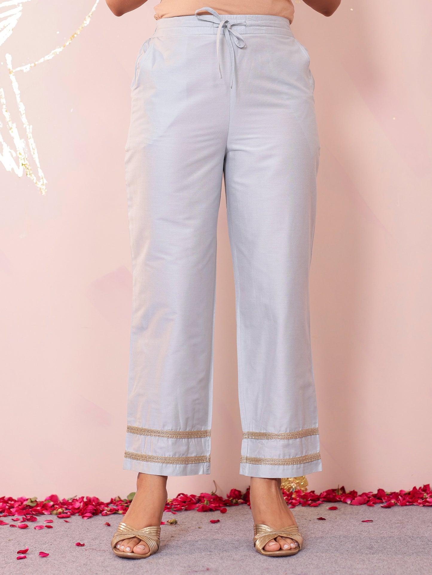 Embroidered Blended Silk Solid Flared Sky Blue Kurta