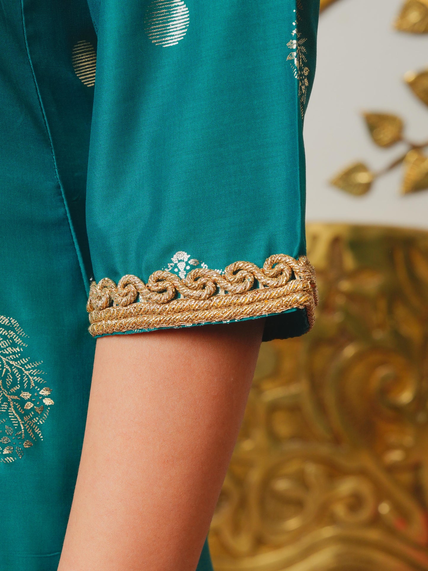 Chanderi Gold foil Straight Teal Kurta
