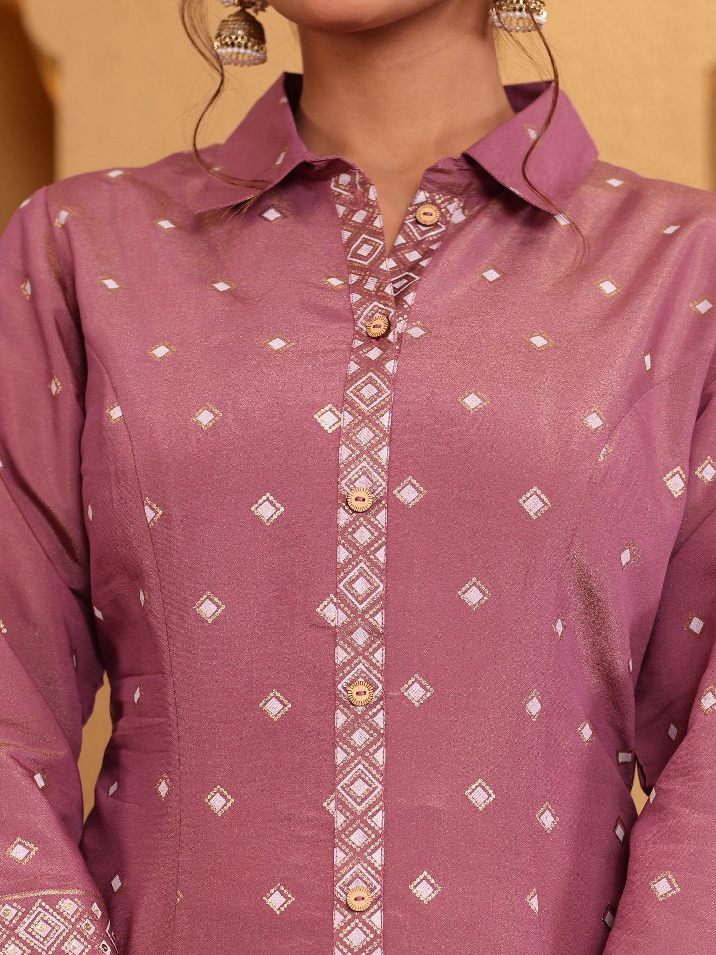 Embroidered Blended Silk Floral High Low Purple Kurta