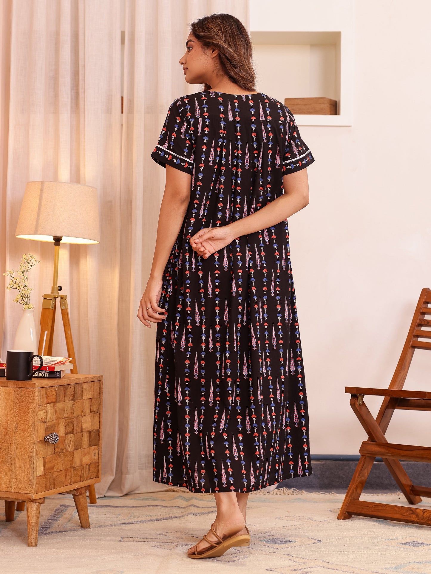 Soft Cotton Butti Anarkali Black Nighty