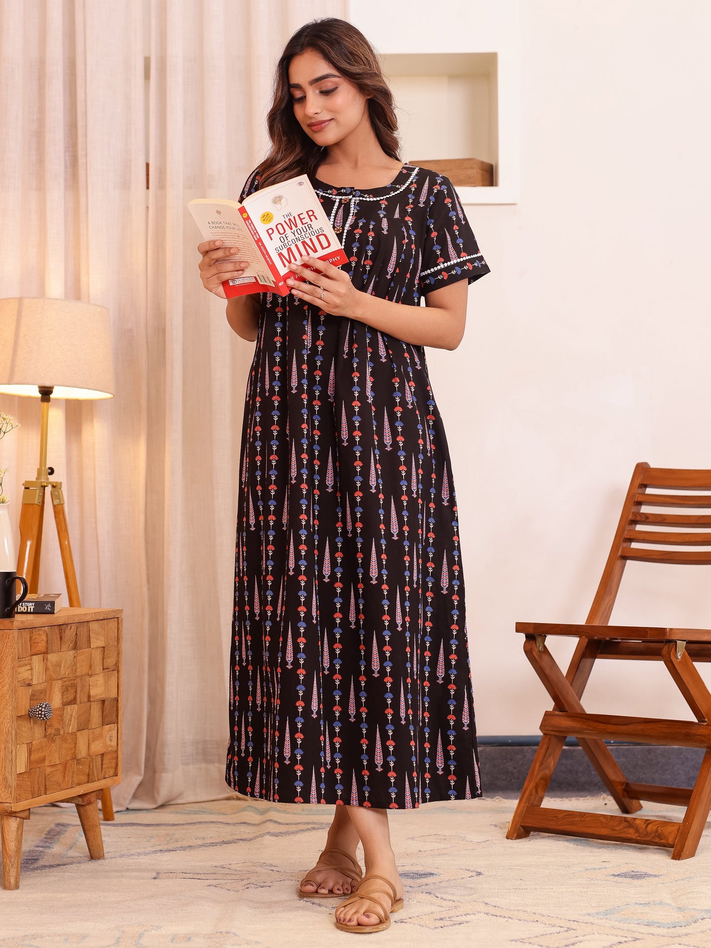 Soft Cotton Butti Anarkali Black Nighty