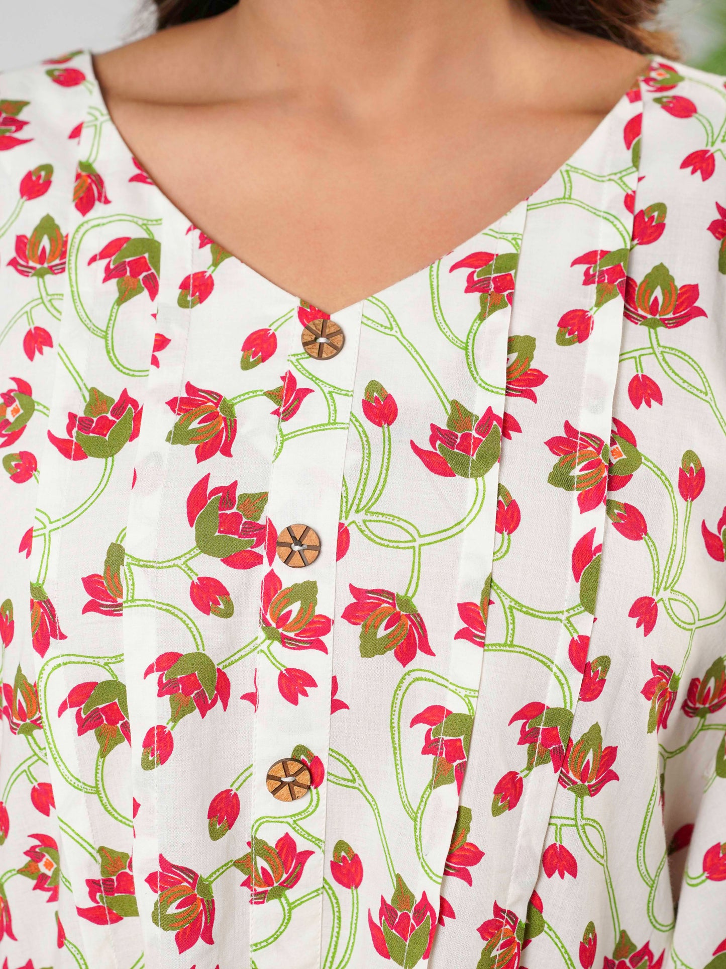 Soft Cotton Floral Kaftan White Kurta