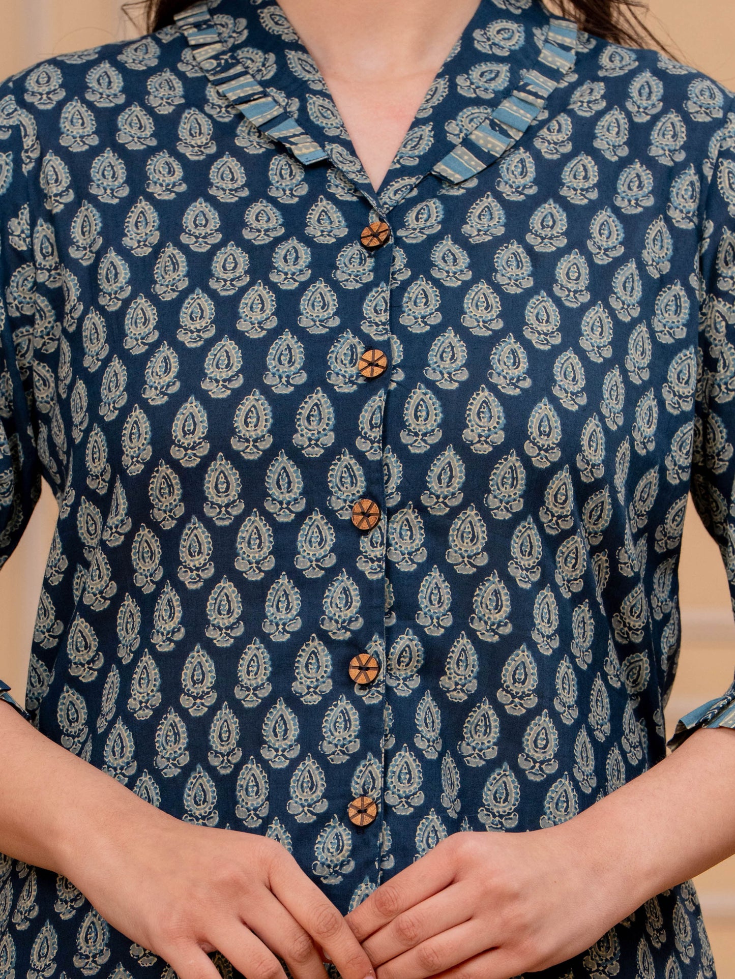 Soft Cotton Butti Straight Blue Top