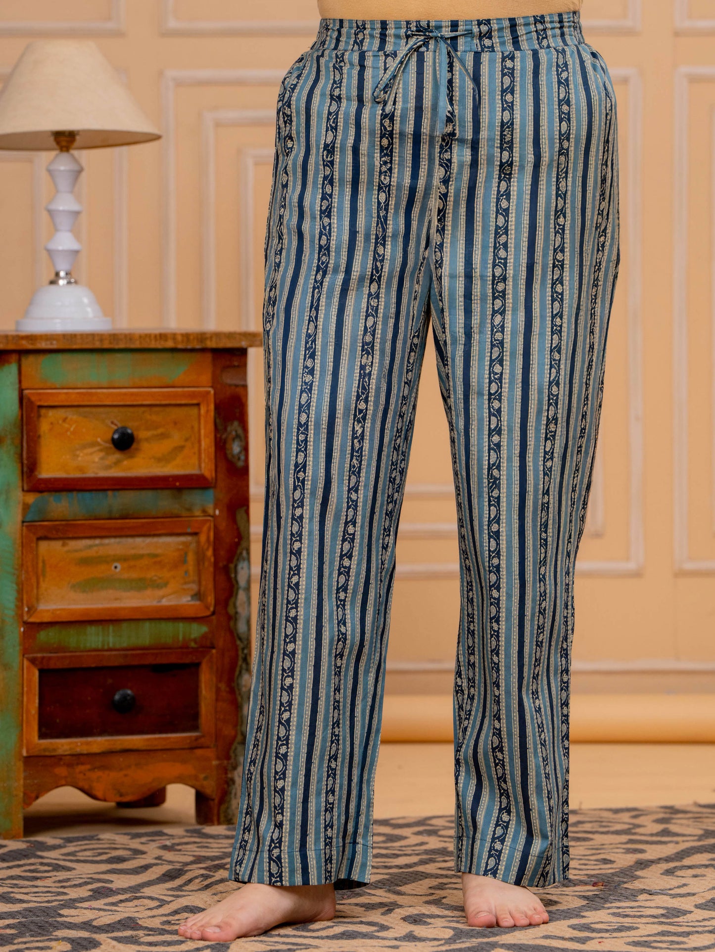 Soft Cotton Butti Straight Blue Top