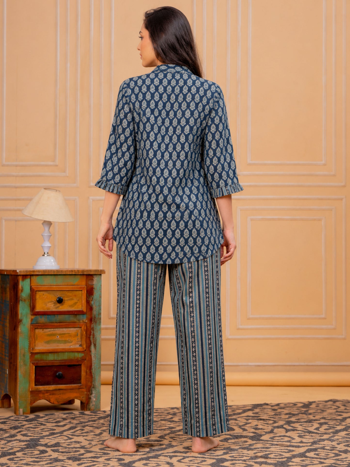Soft Cotton Butti Straight Blue Top