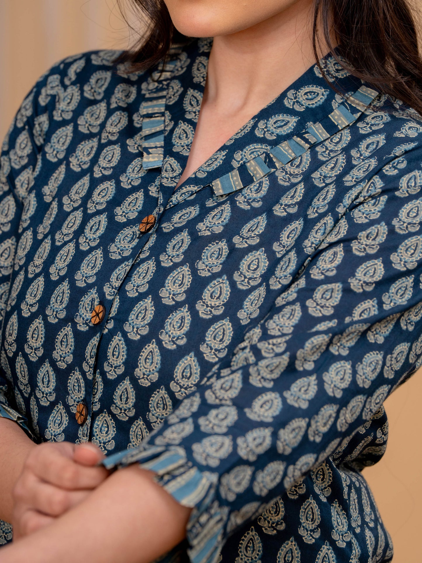 Soft Cotton Butti Straight Blue Top