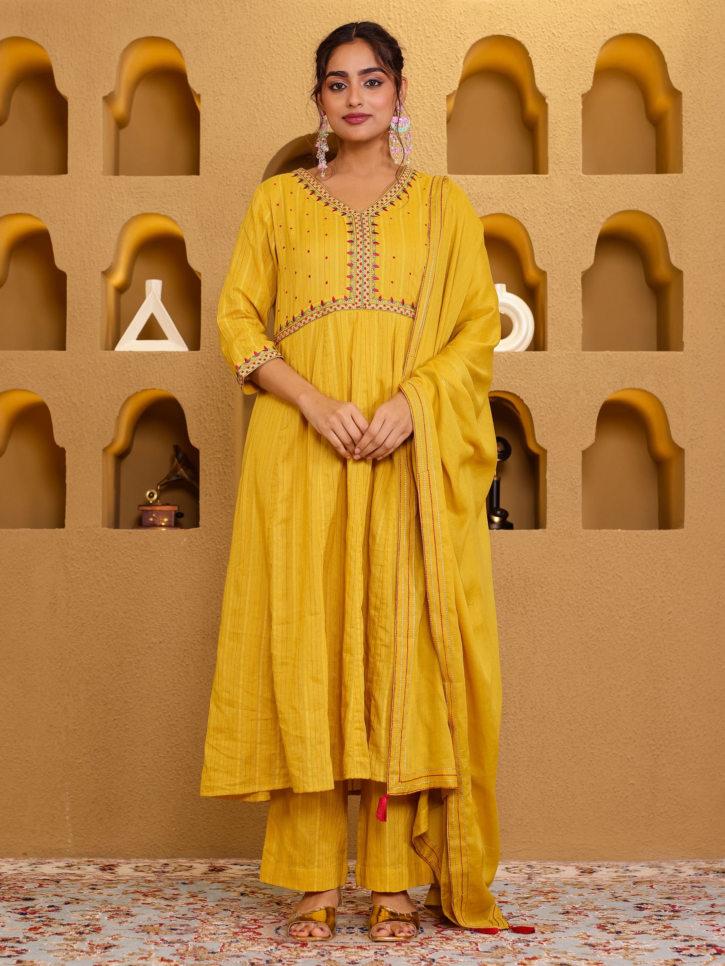 Embroidered Cotton Voile Solid Yellow Dupatta