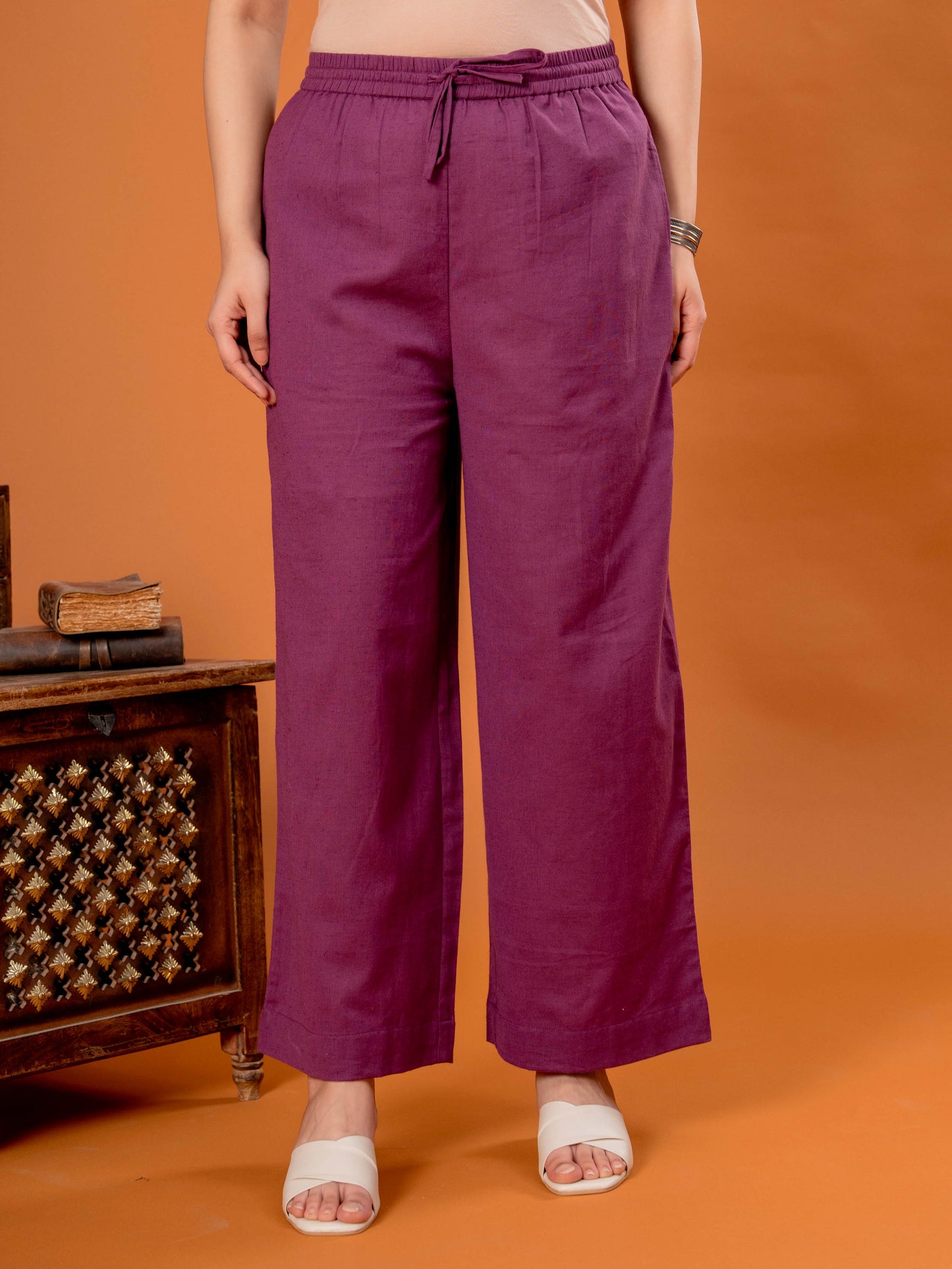 Linen Cotton Solid Purple Palazzo