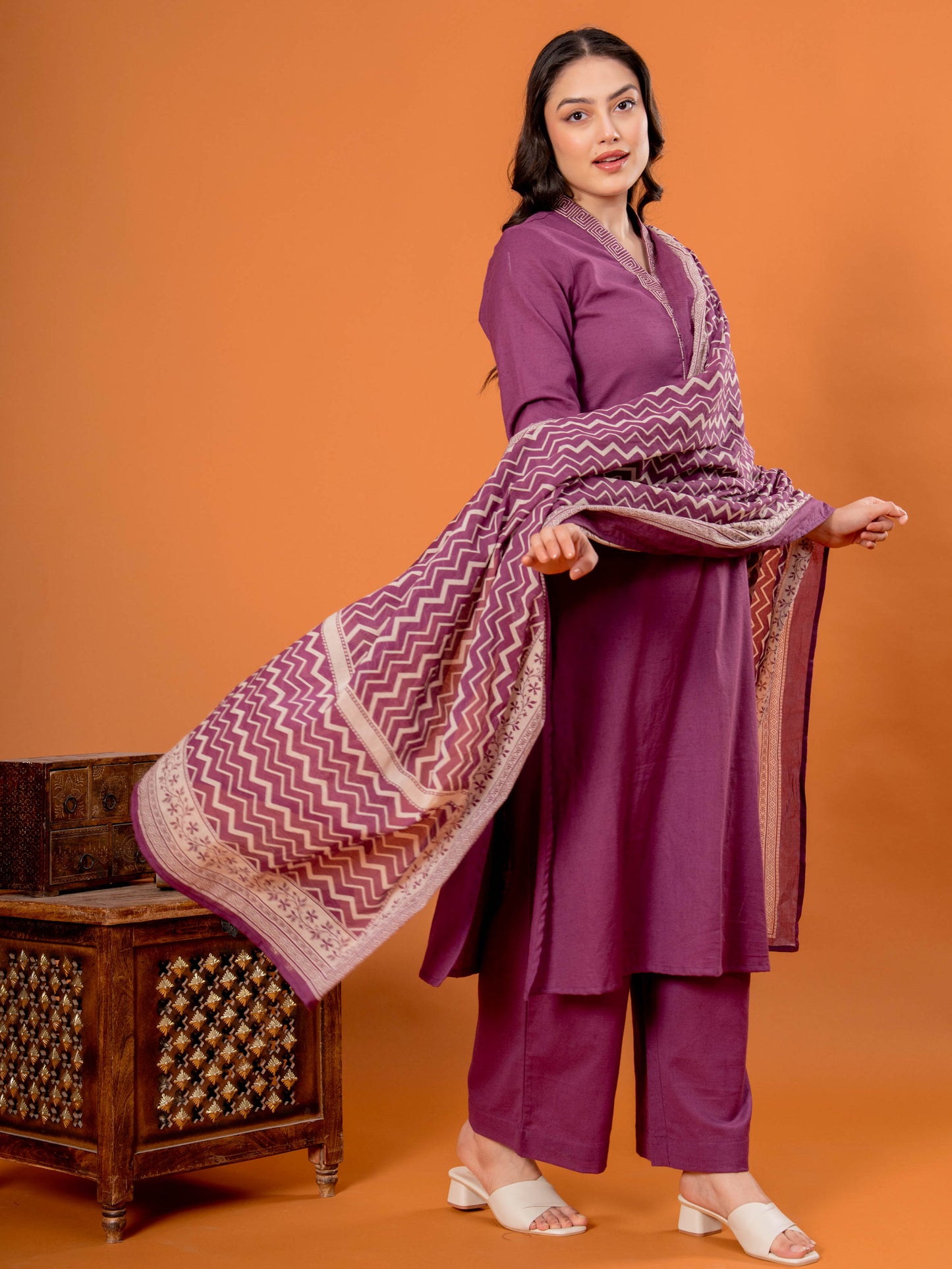 Cotton Voile Geometric Purple Dupatta