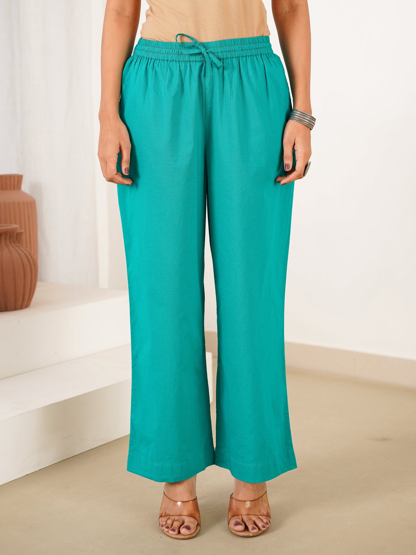 Embroidered Soft Cotton Solid Straight Green Kurta