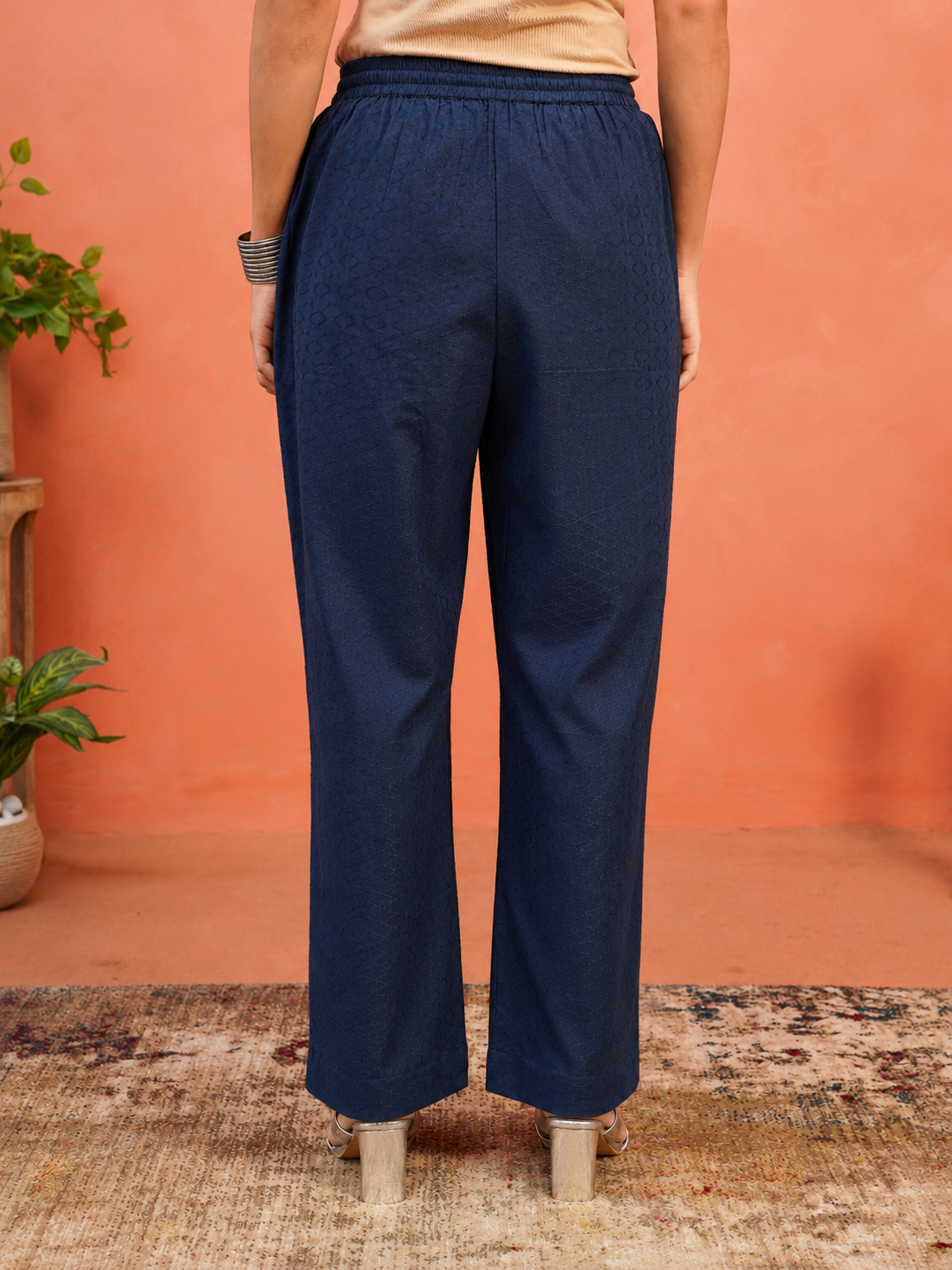 Cotton Jacquard Solid Blue Palazzo