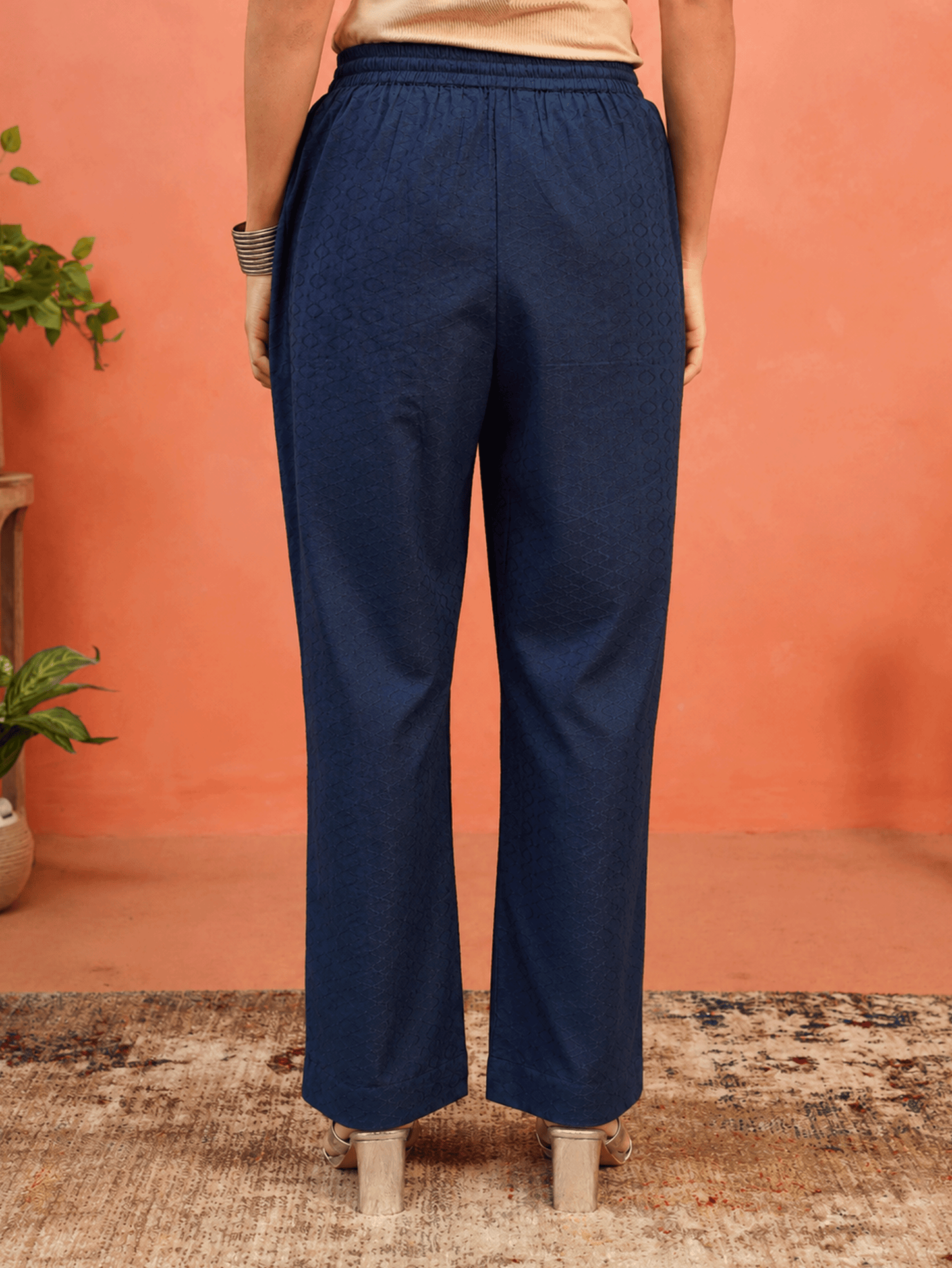 Cotton Jacquard Solid Blue Palazzo