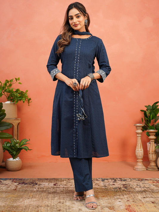 Cotton Voile Solid Blue Dupatta