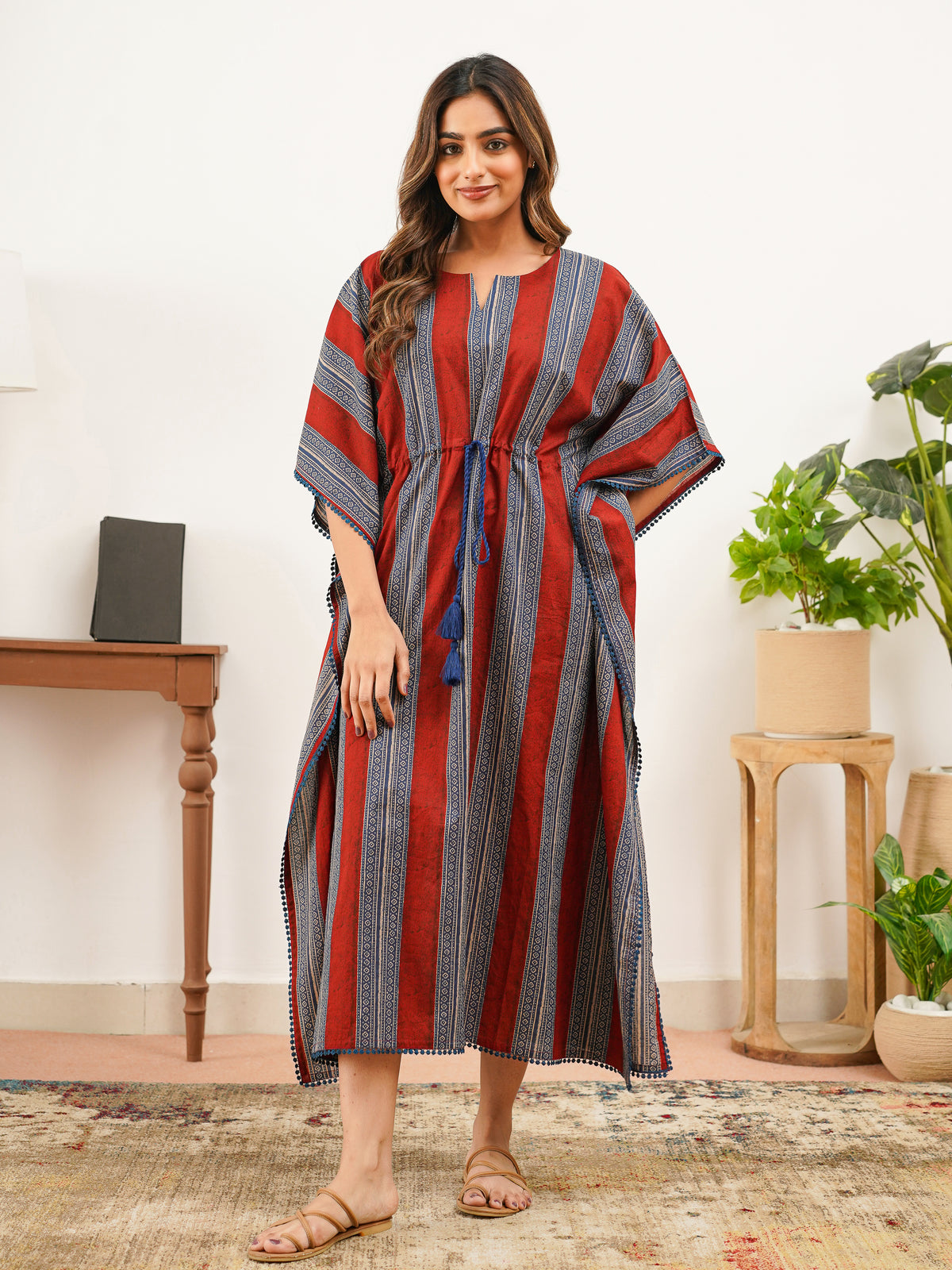 Soft Cotton Border print Kaftan Rust Nighty