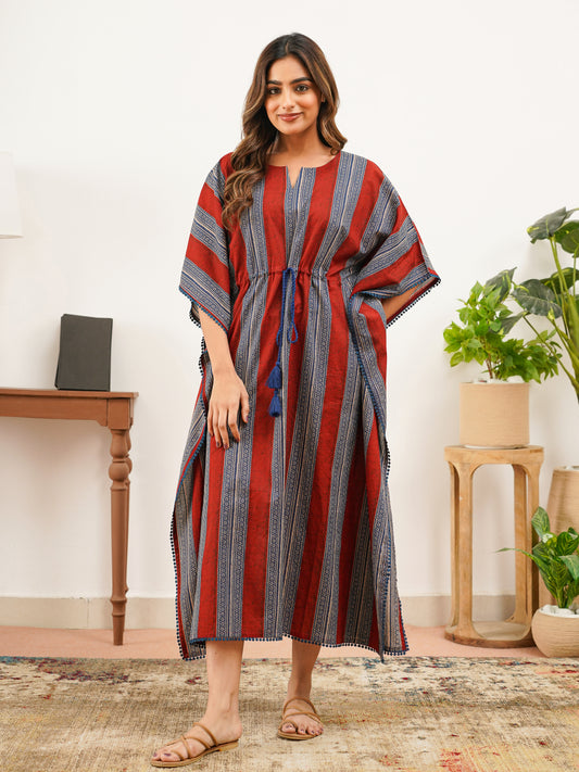 Soft Cotton Border print Kaftan Rust Nighty