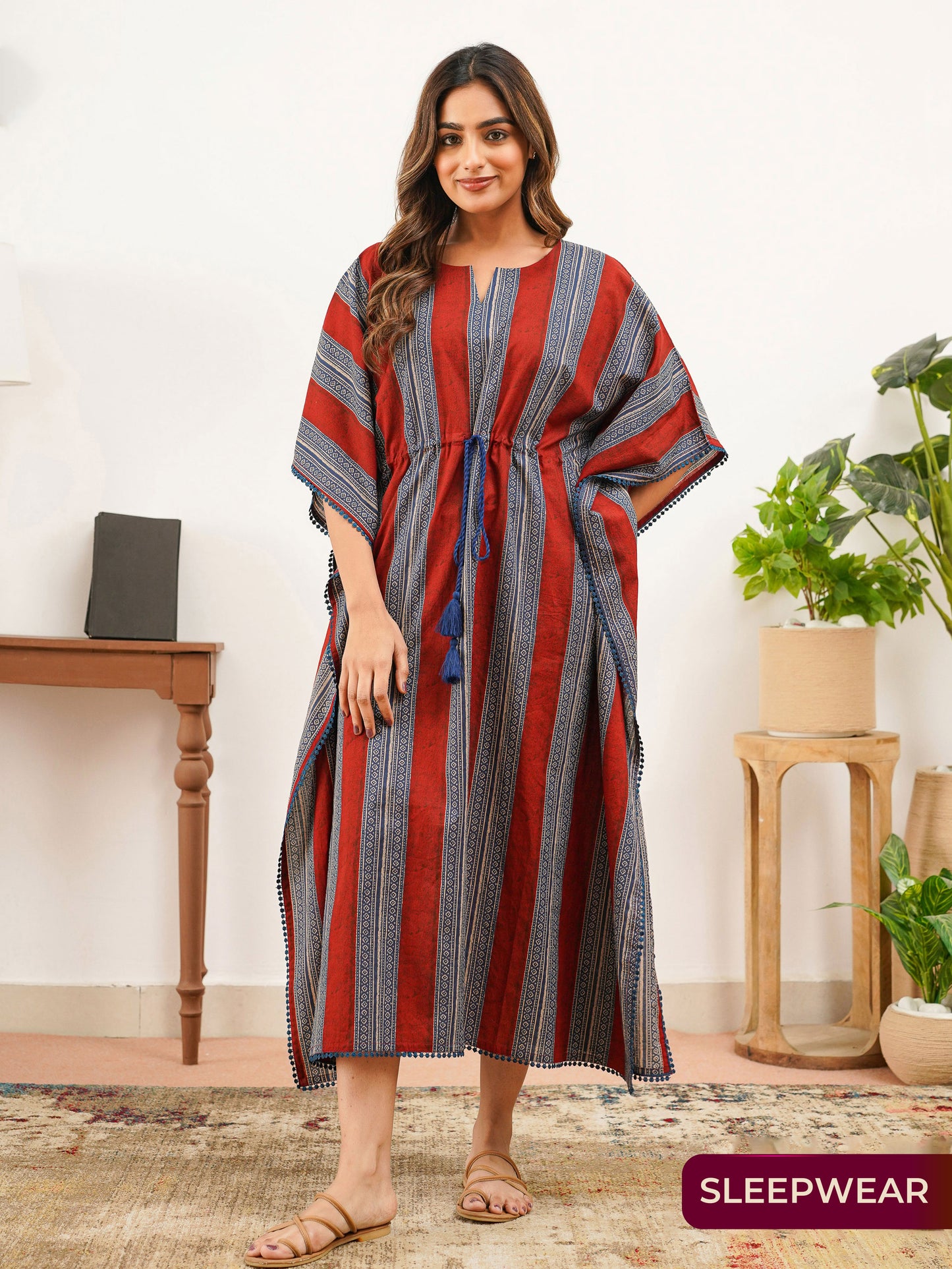 Soft Cotton Border print Kaftan Rust Nighty