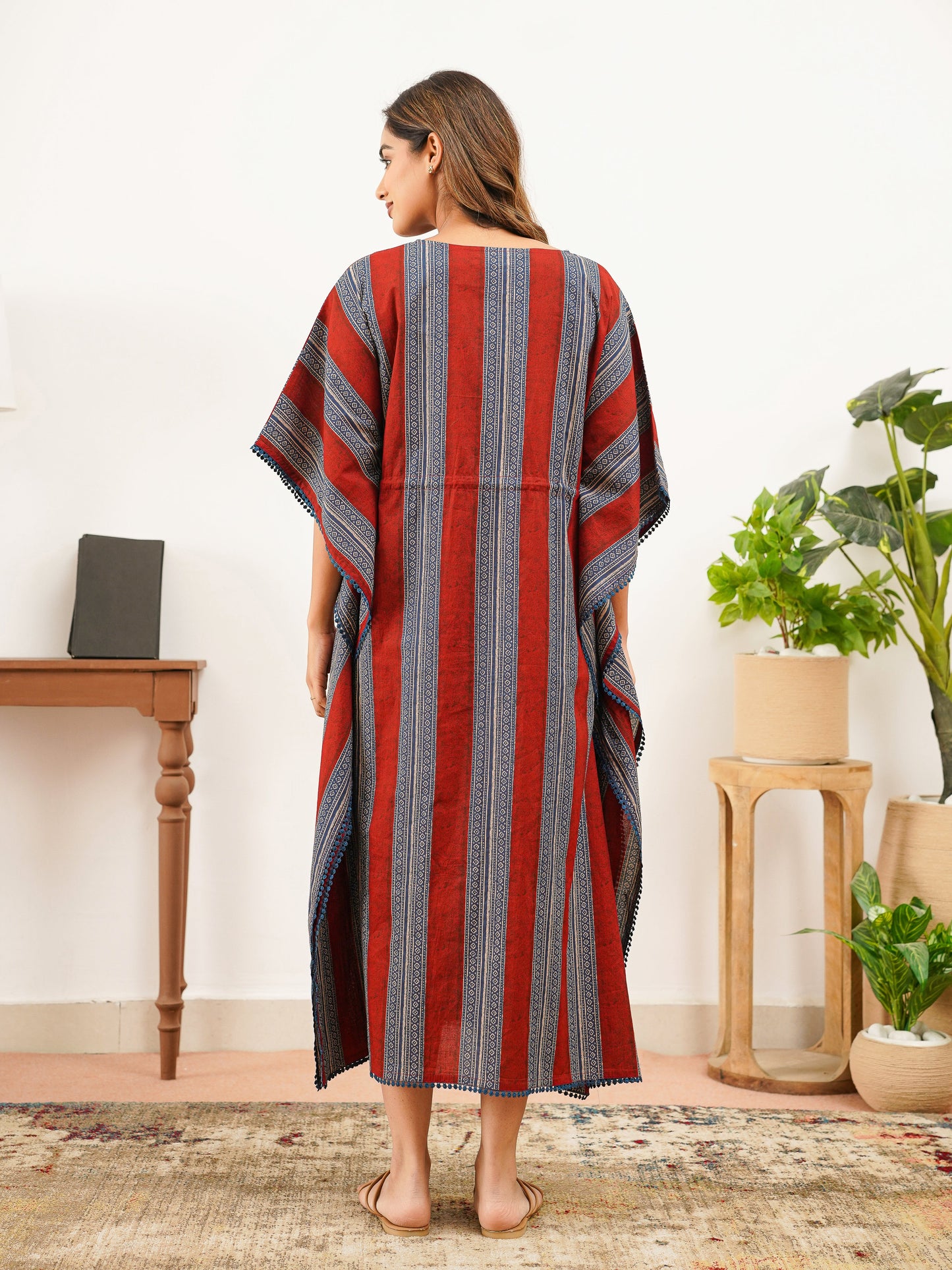 Soft Cotton Border print Kaftan Rust Nighty