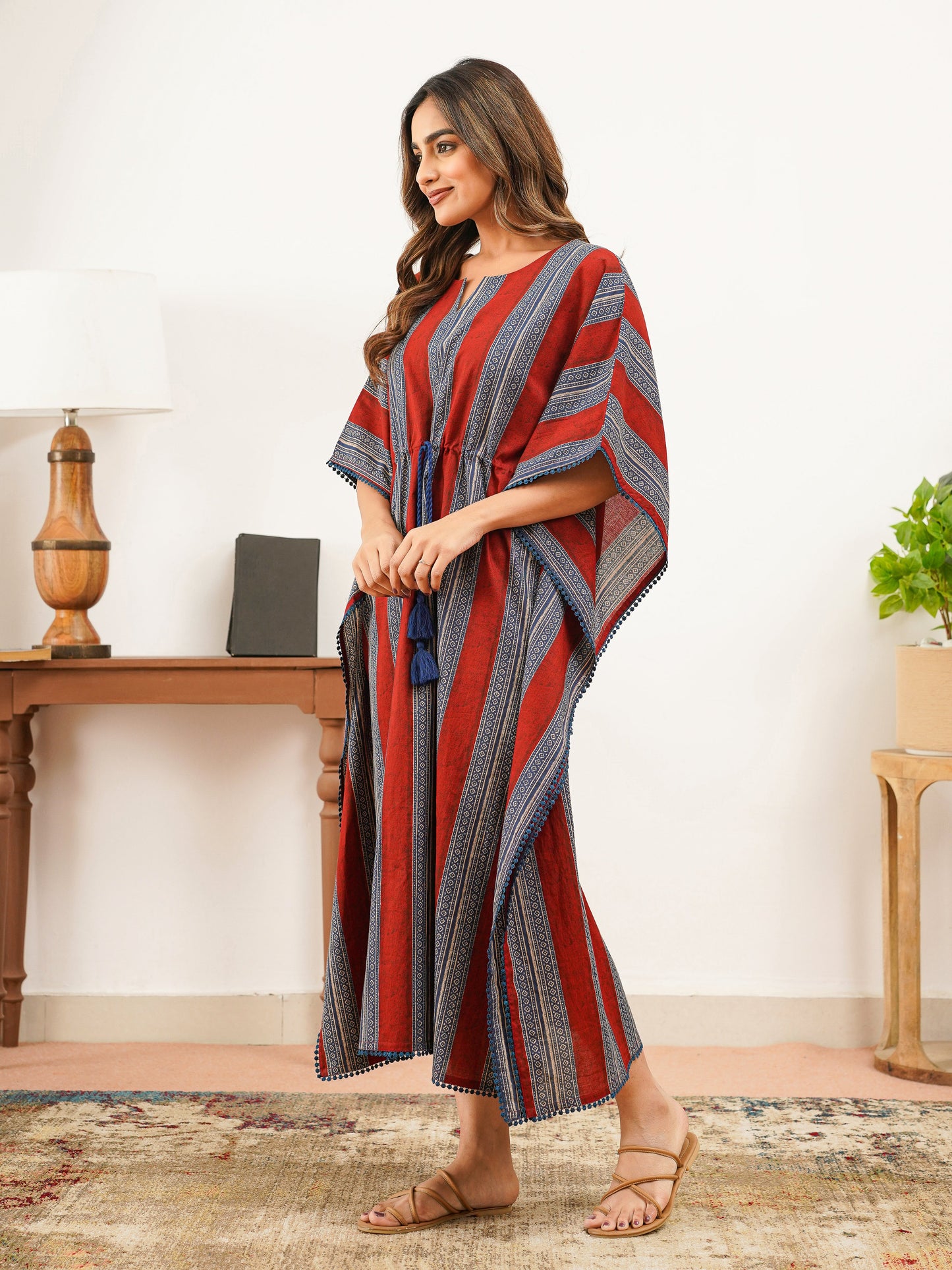 Soft Cotton Border print Kaftan Rust Nighty