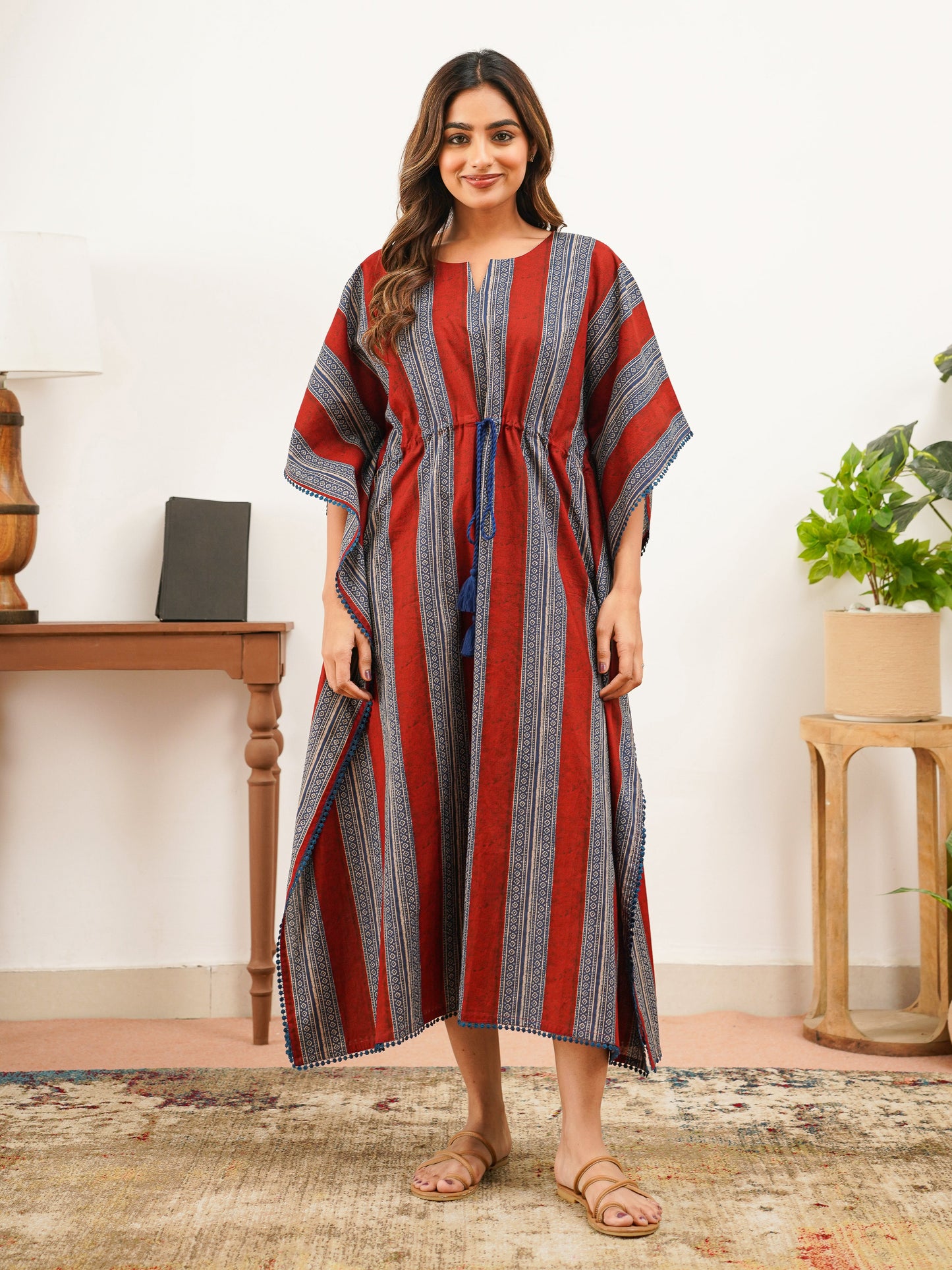 Soft Cotton Border print Kaftan Rust Nighty