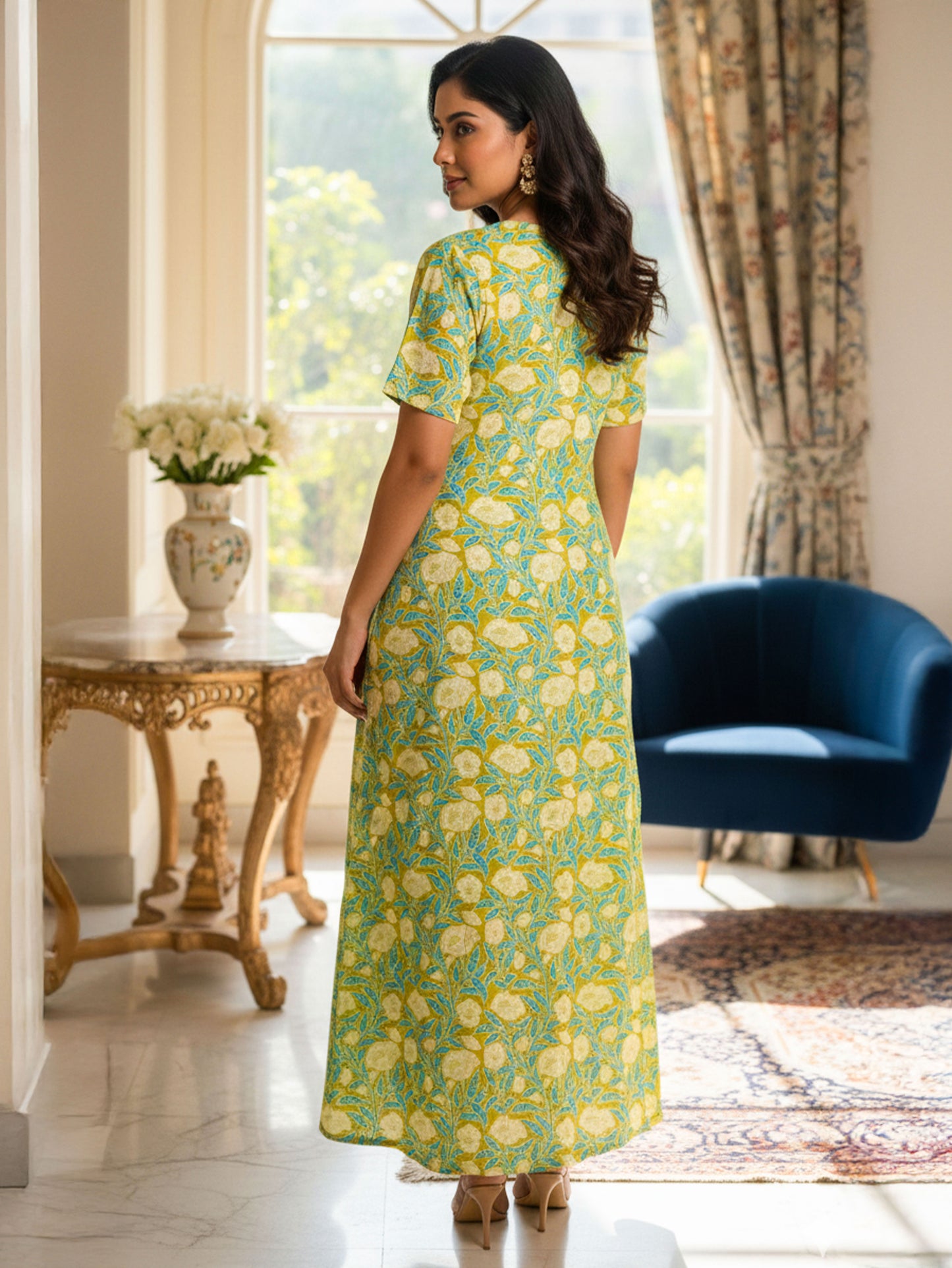 Soft Cotton Floral Yellow Nighty