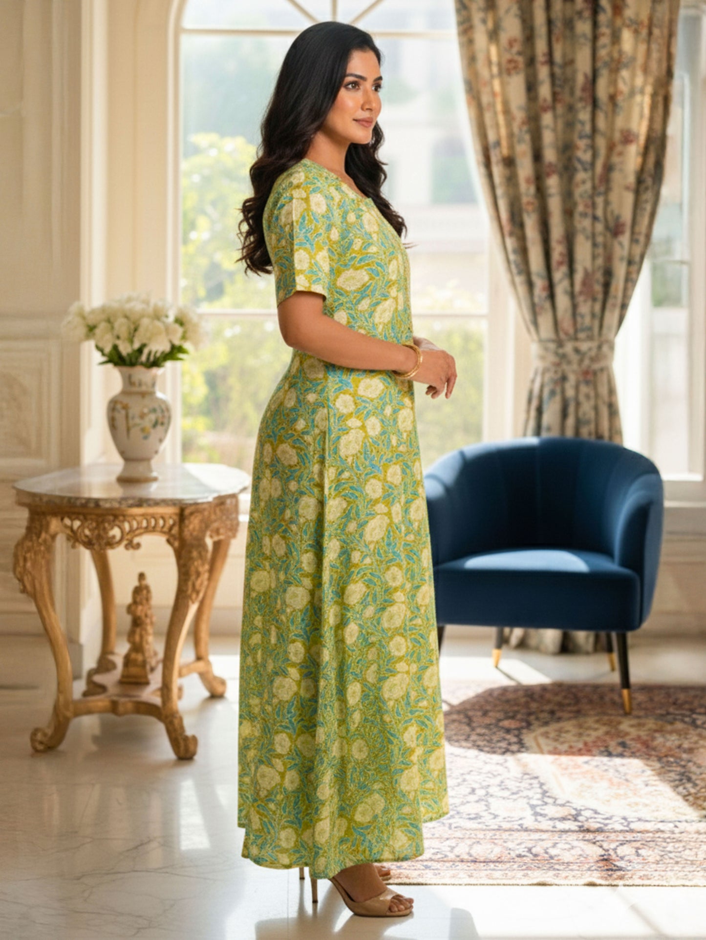 Soft Cotton Floral Yellow Nighty